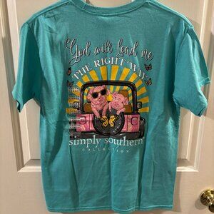 Simply Southern Short Sleeve God will Lead Pigs/Jeep Youth Shirt ~ Large ~ NWT